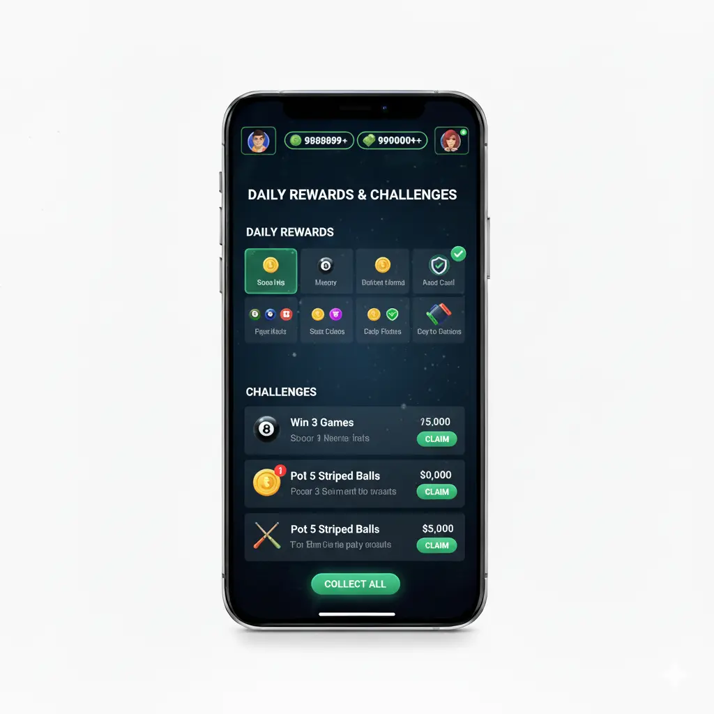 Daily reward and cash in 8 ball pool mod apk
